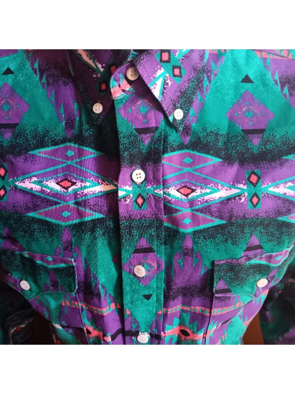 True Vintage Aztec SouthWestern Cowboy Shirt Medium 15.5x33 Panhandle Slim USA